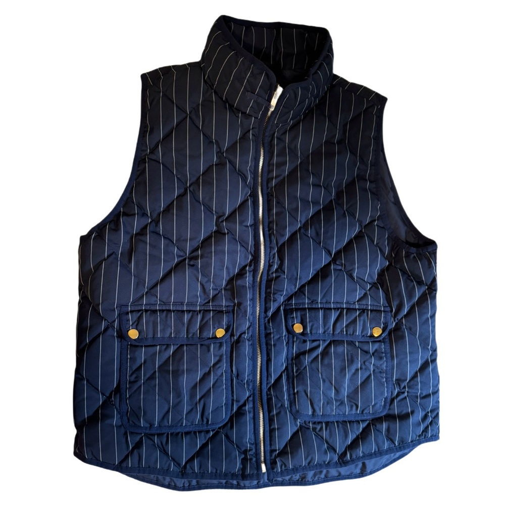 J. Crew Excursion Quilted Puffer Vest Navy Blue Pin Stripe Down size XL - Picture 7 of 9